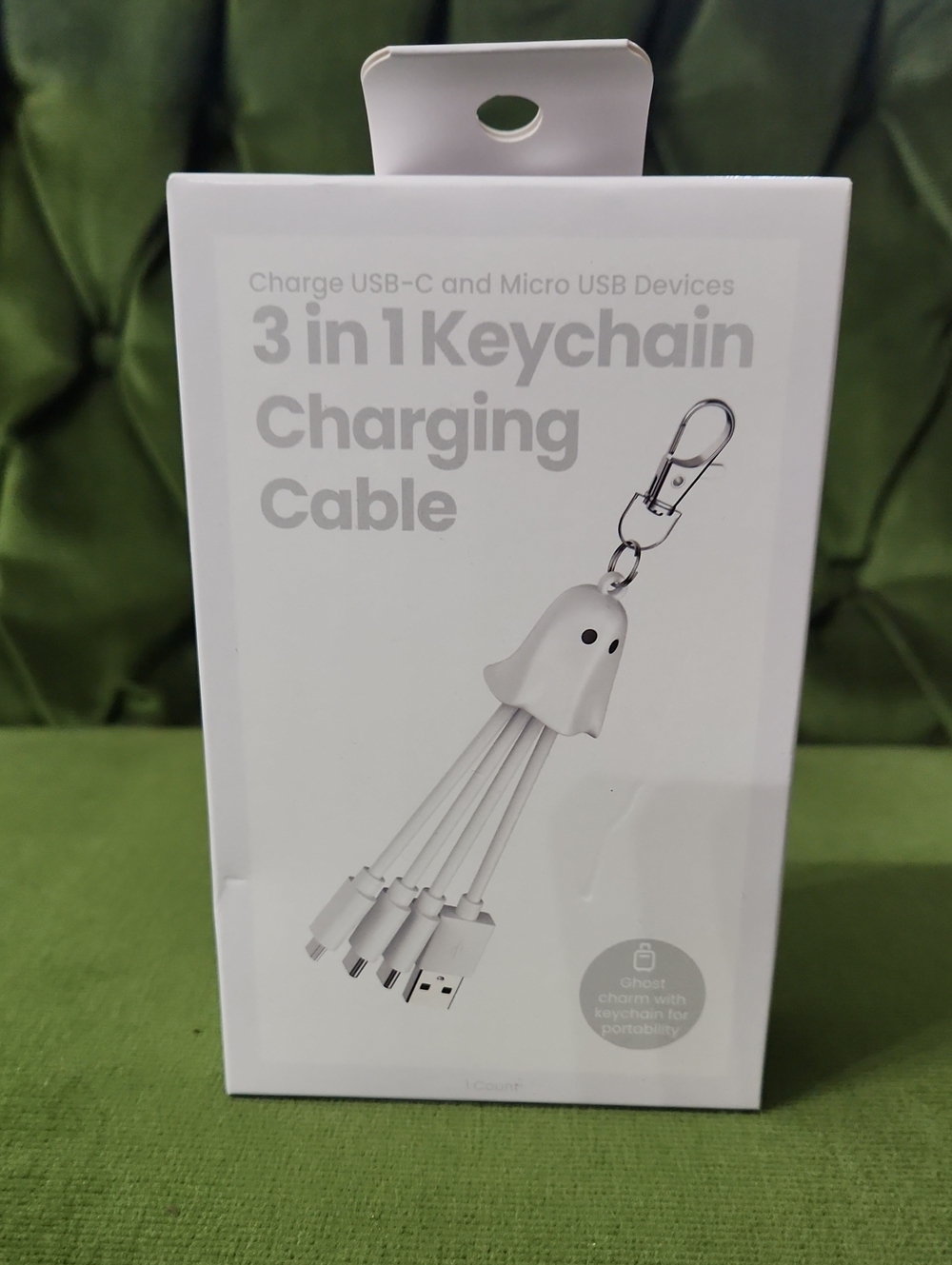 Halloween Ghost White 3-in-1 Keychain Charging Cable - Universal Multi-Connector